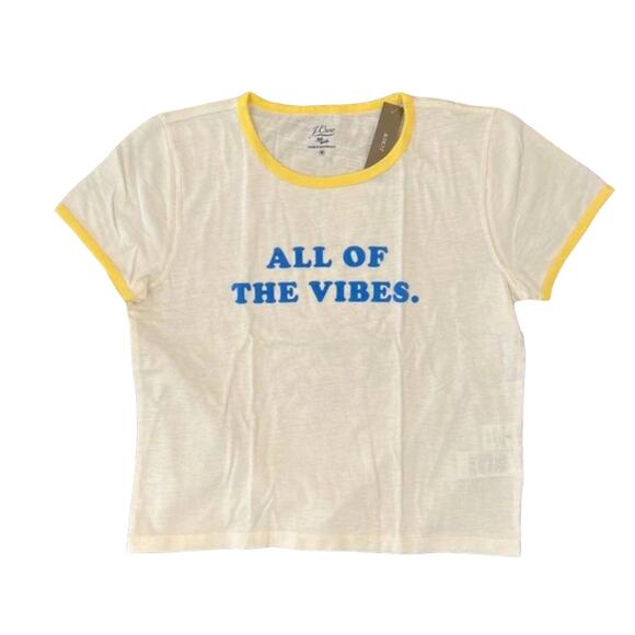 NWT J. Crew White/Ivory W/"All of the Vibes" Graphic T-Shirt - Picture 1 of 8